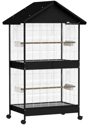 Produktbild von Vogelvoliere Groß Vogelkäfig mit Abnehmbar Trennwand 2 Türen 2 Holzstangen Rollen 2 Schalen 4 Futterspendern XXL