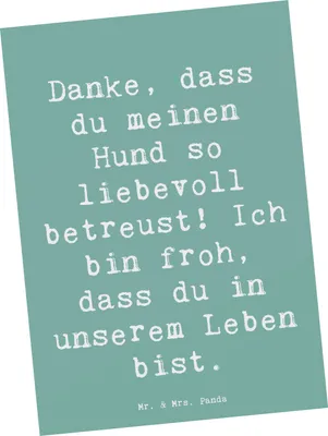 Produktbild von Mr. & Mrs. Panda Postkarte Spruch Danke Hundesitter - Meeresbrise - Geschenk, Herzlichen Dank, Grußkarte, Aufmerksamkeit, bildkarte, Bedanken, sagen, Dankbarkeit