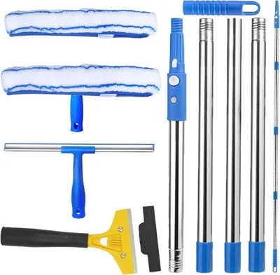 Productafbeelding van Famanu raamreiniger met een 2-in-1 borstel en een draaibare kop, geschikt voor hoge ramen en auto's - 165 cm