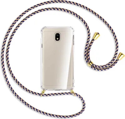 Produktbild von Handykette Backcover-Schutzhülle mit Band (Metall goldfarben) für Samsung Galaxy J3 2017 - blau+beige