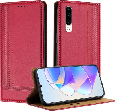 Obrázek produktu pro Pouzdro na mobilní telefon pro Huawei P30 kožené flipové ochranné pouzdro s funkcí stojánku červené