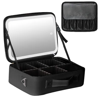 Produktbild von TWSOUL Kosmetiktasche Kosmetiktasche mit großem Fassungsvermögen, Spiegel und Licht，4k-Spiegel mit einstellbarer Helligkeit,SCHWARZ
