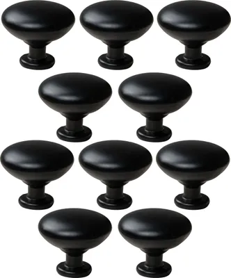 Image de lot de 10 boutons de meubles ronds noirs en aluminium avec finition mate pour armoires et tiroirs, diamètre 2,8 cm, vis de montage incluses