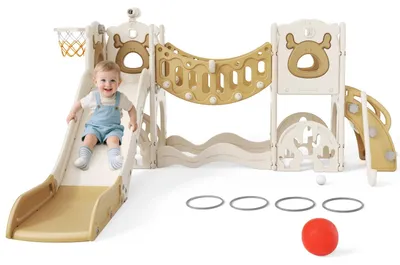 Immagine prodotto di Struttura gioco multifunzione per bambini - Set giochi da interno - Scala da gioco - Scivolo - Altalena - Canestro da basket