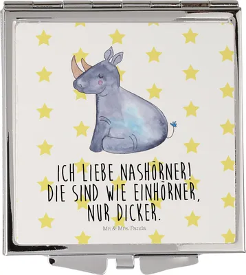 Produktbild von Mr. & Mrs. Panda Handspiegel Einhorn Nashorn - Weiß - Geschenk, Unicorn, Schminkspiegel, Zoo, Frauen Spiegel, Klappspiegel, Kosmetikspiegel, Nashörner, Regenbogen, klein