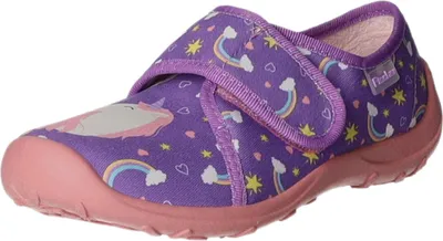 Produktbild von Fischer Hausschuh Kaltfutter Lila mit Einhorn-Design und Klettverschluss für Kinder