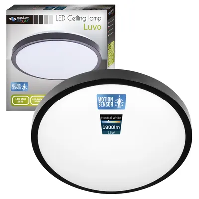A product shot of a ceiling lamp and its packaging.
