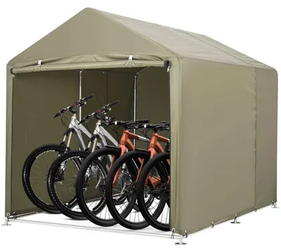 Image de Tente de rangement d'extérieur - Abri de voiture portable / tente de garage - Imperméable - Structure métallique robuste - Porte coulissante avec fermeture éclair - Dimensions : 159 x 219 cm - Couleur : vert armée