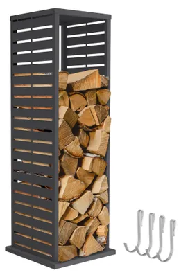 Zdjęcie produktu dla Półka na drewno kominkowe ML-Design, do użytku wewnątrz i na zewnątrz, metalowa, 37,5 x 37,5 x 112 cm, odporna na warunki atmosferyczne, do układania drewna, do przechowywania drewna, stal ocynkowana