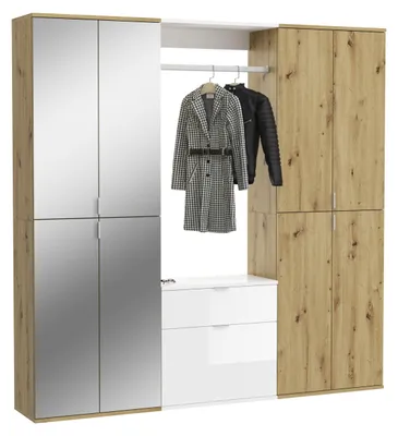 Produktbild von Garderobenkombination Artisan Eiche Weiß mit Spiegel 183x193x34 cm
