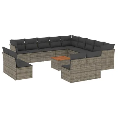 Produktbild von vidaXL 14-tlg. Garten-Sofagarnitur mit Kissen Grau Poly Rattan