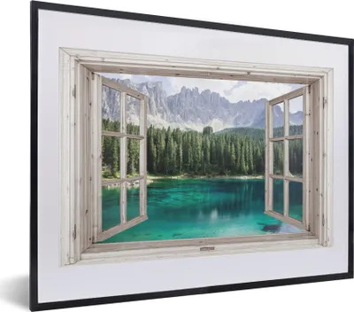 Produktbild von MuchoWow® Gerahmtes Poster Aussicht - Berg - Wasser 40x30 cm - Poster mit Schwarzem Bilderrahmen Wandposter Rahmen Foto Bilder - Bilderrahmen - Poster im Rahmen
