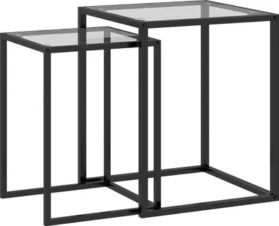 Produktbild von 2er Set Beistelltisch stapelbarer Nachttisch Couchtisch mit Beinen aus Stahl, modern für Wohnzimmer Schwarz