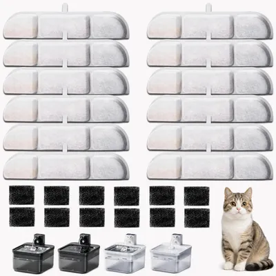 Productafbeelding van Katzenbrunnen filtersysteem, 24 stuks | 12 vervangingsfilters + 12 schuimfilters | Actieve kool, ionenwisselhars | Geschikt voor drinkfonteinen van 2,5 liter