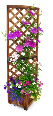 Produktbild von Relaxdays Pflanzkasten mit Rankgitter, HBT: 180x55x51 cm, Pflanzkübel mit Spalier, Balkon & Garten, Tannenholz, geflammt