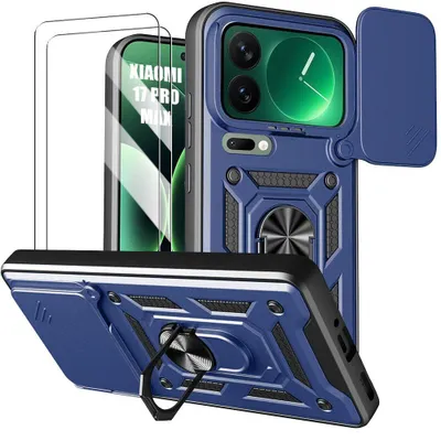 Image de Coque + 2 Verres Trempés pour Xiaomi 17 Pro Max, avec Support et Protection Caméra - Bleu Marine