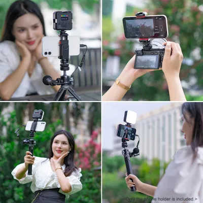 Obrázok produktu pre Multifunkčný držiak telefónu, držiak na statív, otočný o 360°, s dvomi studenými pätkami pre smartfón vlog selfie živé streamovanie videozáznamov