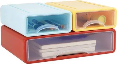 Produktbild von Famanu Büro-Organizer mit 3 Schubladen - Stapelbare Aufbewahrungsboxen, Mehrfarbig