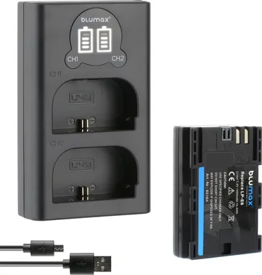 Produktbild von 1x Akku + LCD Lader für Canon LP-E6  EOS R R5 R6 5DS 90D  LP-E6N 1400 mAh (7,4V)
