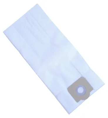 A white vacuum cleaner bag is shown diagonally against a white background.