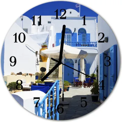 Produktbild von Glasuhr Wanduhr Küchenuhr Echt-Glas 30fi cm Griechenland blau