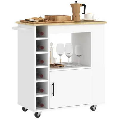 Produktbild von Küchenwagen Servierwagen mit Arbeitsplatte,Ablagen,Weinregalen,Küchenschrank Rollwagen mit Soft-Close-Scharnieren,Griff,Kücheninsel,83x40x83cm