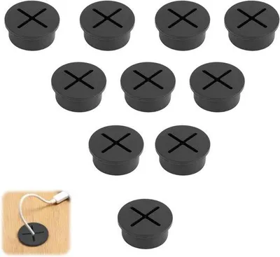 Immagine prodotto di Passacavo rotondo da 25 mm per ufficio, nero, 10 pezzi