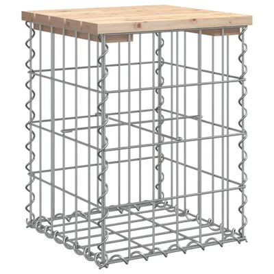 A gabion garden bench with a wooden top, shown against a white background.