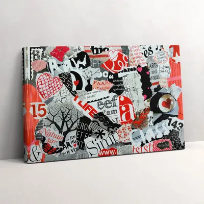 Produktbild von Moodboard mit Herzen – Leinwandbild Wandbild – 30x20 cm – Leinwandbilder – Wandbilder – Schlafzimmer – Flur