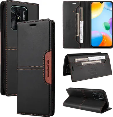 Obrázek produktu pro Pouzdro pro Xiaomi Redmi 10C, kožené flipové peněženkové pouzdro s přihrádkou na karty a stojánkem Černý