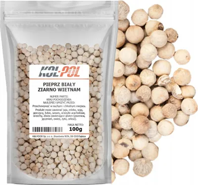 Zdjęcie produktu dla PIEPRZ BIAŁY ZIARNISTY 100g Aromatyczny naturalny ziarno jakość Kol-Pol