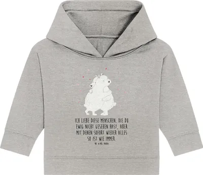 Produktbild von Mr. & Mrs. Panda Organic Baby Hoodie Eisbär Umarmen 12. - 18. Monat - Heather Grey - Geschenk, Kapuzensweatshirt, Lustige Sprüche, Kapuzenshirt