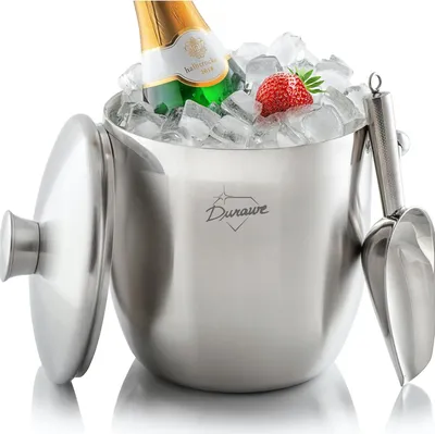 Productafbeelding van Exclusieve geïsoleerde ijsemmer - 3L - Premium dubbelwandige ijsblokjeshouder met deksel - 3 liter ijsemmer van roestvrij staal voor feest - Zeef