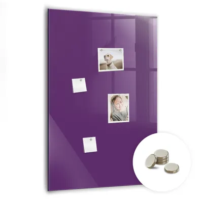 Immagine prodotto di Lavagna magnetica da parete, con superficie in vetro e bordo curvo. Include 5 magneti. Dimensioni: 70x100 cm. Colore: viola