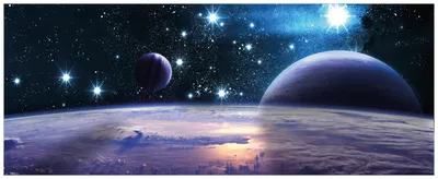 Produktbild von Wallario Premium Glasbild, freischwebende Optik, kräftige Farben, Größe 125 x 50 cm Motiv Planeten im Weltall