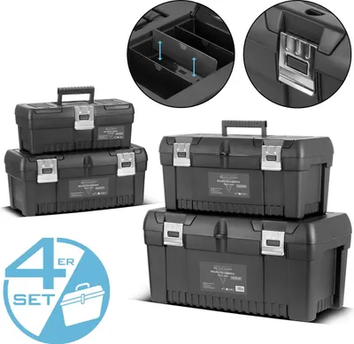 Immagine prodotto di STAHLWERK Set di cassette per attrezzi con 4 cassette vuote Cassette per assortimento di sistemi di moduli