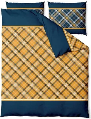 Image de Linge de lit, 100 % coton, haute qualité, 140 x 200 cm, motif à carreaux turquoise et jaunes