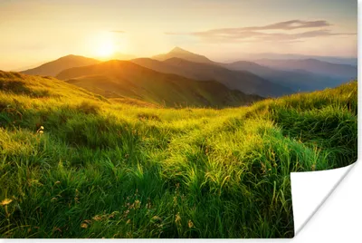 Produktbild von MuchoWow® Poster Gras - Hügel - Sonne - Natur - Landschaft 180x120 cm - Fotoplakat