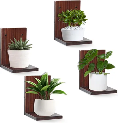 Productafbeelding van Set van 4 Kleine Zwevende Wandplanken - Decoratieve Houten Planken voor Woonkamer, Slaapkamer, Badkamer en Keuken