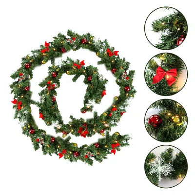 Imagen del producto de Guirnalda navideña Jopassy, decoración navideña, guirnalda de abeto, para interior y exterior, decoración navideña, guirnalda artificial, 5 metros, 100 LEDs con elementos decorativos