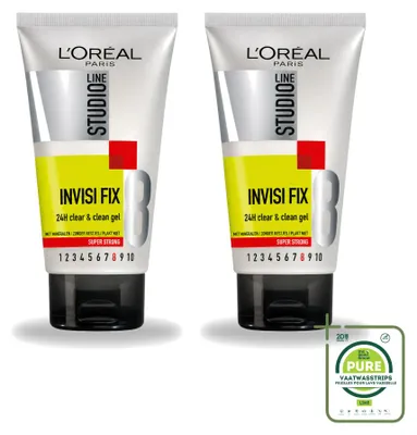 Obrázok produktu pre 2 x L'Oréal Paris Studio Line Invisi Fix, fixačný gél na vlasy, 24-hodinová fixácia, bezfarebný a čistý, 150 ml - balenie obsahuje 2 kusy