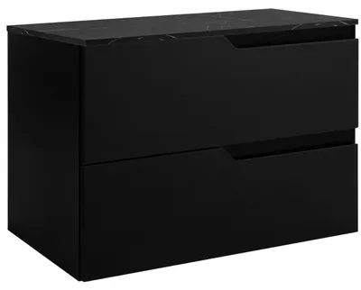 Zdjęcie produktu dla RODAN | Szafka pod umywalkę Czarna 80 cm - Blat czarny marmur - 2 szuflady - Wisząca - Fronty MDF - MODERN