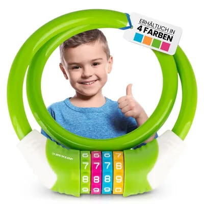 Produktbild von DUNLOP Fahrradschloss Kinder Fahrrad Schloss - Sicherheitsstufe 5 Zahlenschloss mit 4 Farb Einteilung zum besseren Merken der Kombination I Bike Fahrradschloß Lock für Kinder (Apfelgrün)