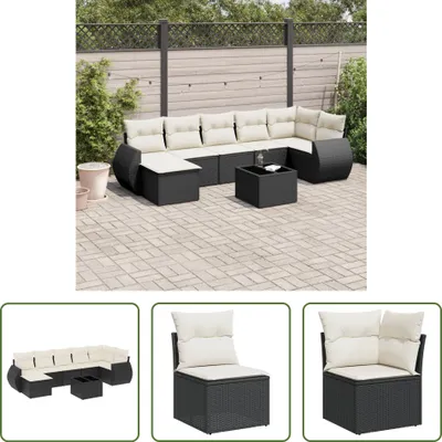 Produktbild von The Living Store 8-tlg. Garten-Sofagarnitur mit Kissen Schwarz Poly Rattan