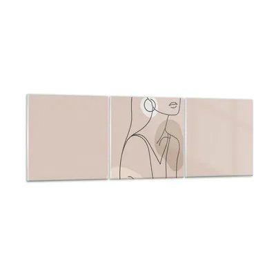 Produktbild von Bilder auf glas - 3 Teile - Stück Linie Frau - 90x30cm - Glasbilder - Wandbilder - Bilder - zum Aufhängen bereit - Wanddekoration aus Glas - Glas Bilder - Wandbild auf Glas - GCA90x30-4766