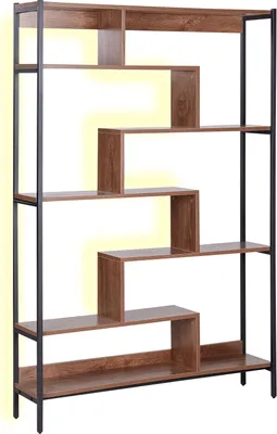 Zdjęcie produktu dla BELIANI Regał ciemnobrązowy stalowa czarna metalowa rama 6 półek otwarty design z oświetleniem LEDroom divider styl industrialny