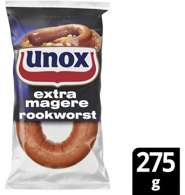 Produktbild von Unox Magere Rookworst 275g – Fettarme, traditionelle niederländische Wurst