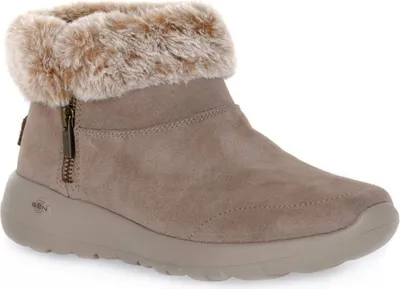 A single gray boot with a fur lining is shown against a white background.