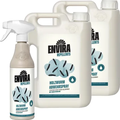 Produktbild von Envira Holzwurm Abwehrspray 500ml + 2 x 2L - Spray mit Langzeitwirkung gegen Holzbock & Holzwurm