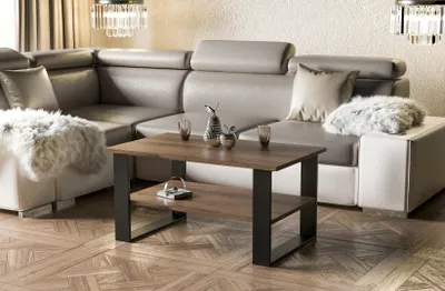 Produktbild von Endo-Möbel Couchtisch Inga 110x65x53 cm Kufen Wohnzimmertisch mit Ablage (Monastery Eiche)